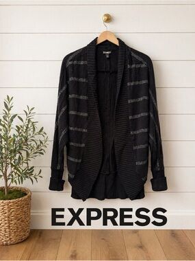 🖤🩶 Express Black & Silver Shimmer Open Front Cardigan Sweater | Small